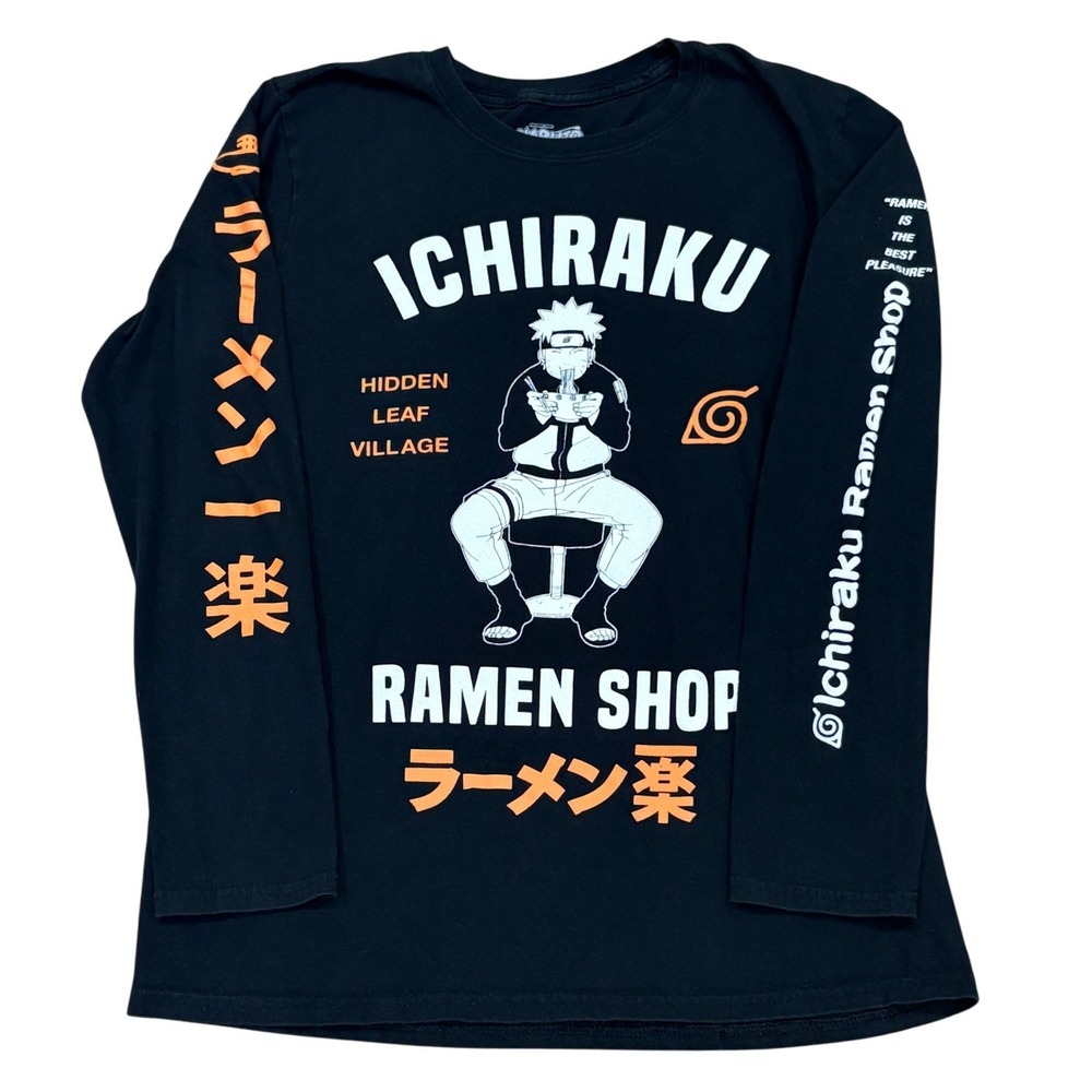 Naruto Shippuden Long Sleeve Shirt Mens Medium Black Ichiraku Ramen Shop Graphic